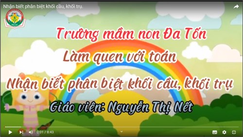 Làm quen với toán   Dạy trẻ nhận biết phân biệt khối cầu, khối trụ  - Giáo viên: Nguyễn Thị Nết